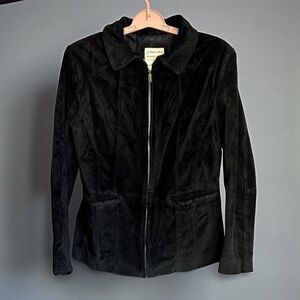 St Johns Bay Washable Suede Jacket Women Sz M Leather Full Zip Black Fitted